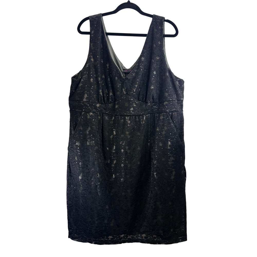 Torrid Womens Black Gold Metallic Floral Lace V-Neck Cocktail Chic Dress Sz 22 - Picture 1 of 7
